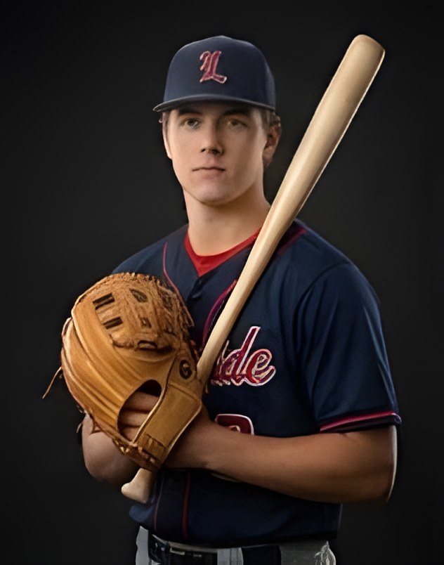 Caleb Miller with a Rawlings glove and wood bat